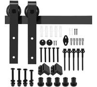 Sliding Barn Door Hardware Kit, Heavy Duty Carbon Steel J-Shape Hangers, Smooth & Quiet Rolling Track Rail System for Single Wooden Door, Fits 35-45mm Thickness, Matte Black(Black, 8FT)