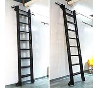 Sliding Barn Door Hardware Kit, Heavy Duty Rolling Ladder Track Hardware Kit Mobile Ladder Library Track, With Floor Roller Wheels Retractable Round Tube Sliding Track/Rail - 3.3ft- 20ft