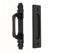 Sliding Barn Door Pull Handle with Flush Door Hardware Set, Matte Black Carbon Steel, for Sliding Doors, Barns, Garages, and Shed Installations