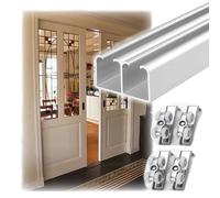 Sliding Barn Door Track Kit - 8ft Top-Mounted Double-Track Hardware Set with Wear-Resistant Finish for Bypass Door Rail System