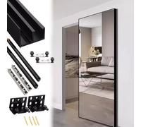 Sliding Barn Door Track Kit, Black Mirror h, Available Lengths: 61-152 cm, Concealed Sliding Rail System, Ideal for Modern Home Décor, Easy Inllat, Design