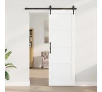 Sliding Barn Door White 73.5 x 211 cm Plywood Solid Pine Rustic Space-Saving DIY