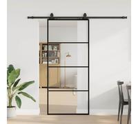 Sliding Barn Door with Hardware Kit, Black 90x205 cm ESG Glass, Smooth Quiet Operation, Space-Saving Interior Design for Bedroom, Kitchen, Closet