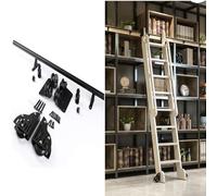 Sliding Barn Ladder Rolling Hardware Rolling Sliding Library Ladder Track Floor Rollers with Brake, Black, No Ladder,One Color-13ft/400cm track kit
