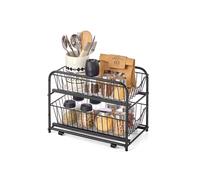 SONGMICS Cupboard Organiser, 2-Tier Under Sink Storage Organiser with Sliding Basket Drawers, Stackable Cabinet Organiser for Kitchen, Bathroom, Classic Black KCS017B01