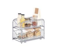 SONGMICS Cupboard Organiser, 2-Tier Under Sink Storage Organiser with Sliding Basket Drawers, Stackable Cabinet Organiser for Kitchen, Bathroom, Dove Grey KCS017E01V1