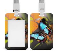 Sliding Beauty Animal Butterfly Id Badge Holder Vertical Card Protector Cover Clear Window Key Card Holder Lanyard Badge Case Pouch for Office Driver’s Licenses and Passes