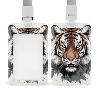 Sliding Black and White Tiger Id Badge Holder Vertical Card Protector Cover Clear Window Key Card Holder Lanyard Badge Case Pouch for Office Driver’s Licenses and Passes