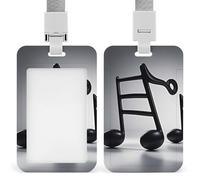 Sliding Black White Music Note Id Badge Holder Vertical Card Protector Cover Clear Window Key Card Holder Lanyard Badge Case Pouch for Office Driver’s Licenses and Passes