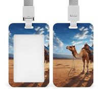 Sliding Camel Sky Badge Holder Waterproof Plastic Card Holder with Clear Window Detachable Lanyard Vertical Heavy Card Case Protector for Office School Factory