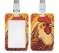 Sliding Cartoon Chicken Badge Holder Waterproof Plastic Card Holder with Clear Window Detachable Lanyard Vertical Heavy Card Case Protector for Office School Factory