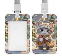 Sliding Cat Sing Christmas Carols Id Badge Holder Vertical Card Protector Cover Clear Window Key Card Holder Lanyard Badge Case Pouch for Office Driver’s Licenses and Passes