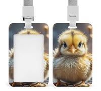 Sliding Chicken Chick Badge Holder Waterproof Plastic Card Holder with Clear Window Detachable Lanyard Vertical Heavy Card Case Protector for Office School Factory