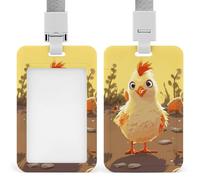 Sliding Chicken Chick Badge Holder Waterproof Plastic Card Holder with Clear Window Detachable Lanyard Vertical Heavy Card Case Protector for Office School Factory
