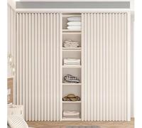 Sliding Closet Curtain with Magnetic, Waterproof Folding Cold Protection Kitchen Dustproof Wardrobe Curtain for Open Shelf with Rail,Cabinet Shelf Shade Door Curtain,H2,Track W300/Curtain H240cm
