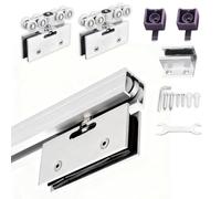 Sliding Closet Door Hardware and Track, Glass Door Box Rail Kit with 8 Wheel Hanger, Smoothly Slidedoor Track Repair Hardware for Shower(Silver,84in/213cm)