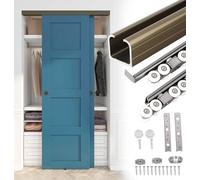 Sliding Closet Door Hardware and Track Kit, 2 3 4 5 6 ft Cabinet Bypass Door Hardware Top Mount, Heavy Duty Single Track Roller Hanger, Eight-Wheel(163cm(64in))