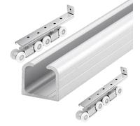 Sliding Closet Door Hardware and Track Kit 3 6 10 12 14 16 20 Ft, Aluminum Alloy Rail Kit and 8-wheels Hangers, Hidden Pocket Door Hardware for Home/Office/Study(Silver,13ft/4m)