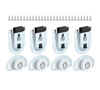 Sliding Closet Door Hardware Kit - 4 Pack Bottom Rollers & 4 Pack Top Brackets, Ball Bearing Wheels, Smooth Glide for Closet & Wardrobe Doors, Easy Installation.