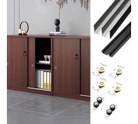 Sliding Closet Door Hardware Kit for 2 Bypass Door, Interior Pocket Door Rollers Rail with Lower Track, Kitchen, Cabinets, Study Sliding Door Track(Black,84inch/213.4cm)