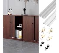Sliding Closet Door Hardware Kit for 2 Bypass Door, Interior Pocket Door Rollers Rail with Lower Track, Kitchen, Cabinets, Study Sliding Door Track(White,97inch/246.4cm)