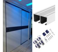 Sliding Closet Door Track Hardware - Wardrobe System with Rail, Wheels, Screws & Stoppers - Top Mount Installation