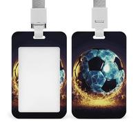 Sliding Cool Soccer Ball Badge Holder Waterproof Plastic Card Holder with Clear Window Detachable Lanyard Vertical Heavy Card Case Protector for Office School Factory