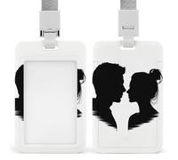 Sliding Couple Face Silhouette Badge Holder Waterproof Plastic Card Holder with Clear Window Detachable Lanyard Vertical Heavy Card Case Protector for Office School Factory