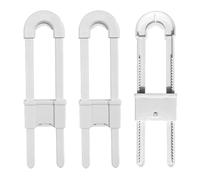 Sliding Cupboard Lock, White Child-Proof Locks for Cabinet Closet Kitchen Fridge Pulls Handles, U Shaped, No Drilling (Pack of 3)