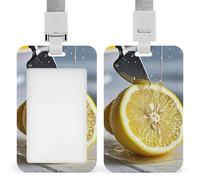 Sliding Cut Lemon Badge Holder Waterproof Plastic Card Holder with Clear Window Detachable Lanyard Vertical Heavy Card Case Protector for Office School Factory