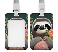 Sliding Cute Animal Flower Badge Holder Waterproof Plastic Card Holder with Clear Window Detachable Lanyard Vertical Heavy Card Case Protector for Office School Factory
