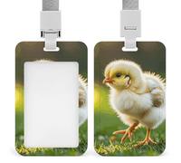 Sliding Cute Chicken Walking Id Badge Holder Vertical Card Protector Cover Clear Window Key Card Holder Lanyard Badge Case Pouch for Office Driver’s Licenses and Passes