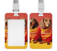 Sliding Cute Dachshund Id Badge Holder Vertical Card Protector Cover Clear Window Key Card Holder Lanyard Badge Case Pouch for Office Driver’s Licenses and Passes