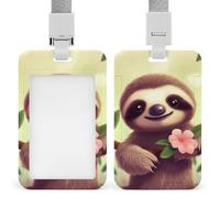 Sliding Cute Flower Animal Badge Holder Waterproof Plastic Card Holder with Clear Window Detachable Lanyard Vertical Heavy Card Case Protector for Office School Factory
