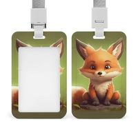 Sliding Cute Little Fox Id Badge Holder Vertical Card Protector Cover Clear Window Key Card Holder Lanyard Badge Case Pouch for Office Driver’s Licenses and Passes