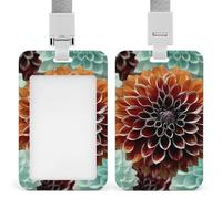 Sliding Dahlia Flower Badge Holder Waterproof Plastic Card Holder with Clear Window Detachable Lanyard Vertical Heavy Card Case Protector for Office School Factory