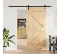 Sliding Door 100 x 210 cm Solid Pine Wood Natural with Black Steel Track Compact
