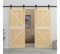 Sliding Door 100x210cm Pair Solid Pine Wood Natural & Black SpaceSaving Minimal