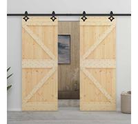 vidaXL Sliding Door 2 Pieces Natural and Black Solid Pine Wood Living Room Modern Sliding Door Solution for Better Access Room Divider Design Functional Interior