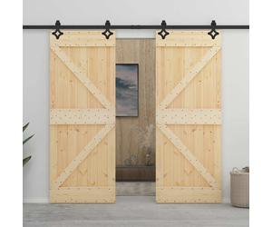 Sliding Door 2pcs Solid Pine Wood Natural & Black 100x210 cm Space-Saving Modern
