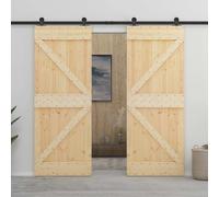 Sliding door 2pcs Solid Pine Wood Natural/Black 100x210cm Space-Saving Interior