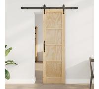 Sliding door 61 x 198.5 cm Natural solid pine, black rail, quiet space-saving