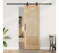 Sliding door 73.5 x 211 cm Solid Pine Wood Natural Quiet Black Steel Modern Rail