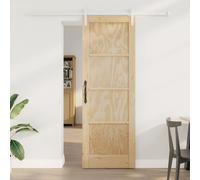 Sliding door 73.5x211 cm Solid pine wood Natural & White Black Track Smooth rail