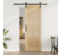Sliding door 73.5x211cm Natural Solid Pine Wood Black Track Smooth Slide Compact