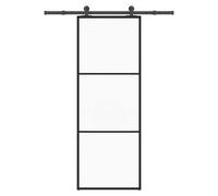 Sliding Door 76x205 cm ESG Tempered Glass Black Aluminium Frame + Steel Set Kit