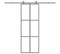 Sliding door 76x205 cm Transparent ESG Glass Black Aluminium Frame incl hardware