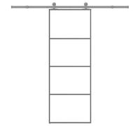 Sliding door 76x205cm Black ESG glass Aluminium Frame with Hardware Kit SoftStop