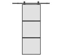 Sliding Door 76x205cm Matt Tempered Glass Black Aluminium Kit with 152.5cm rail