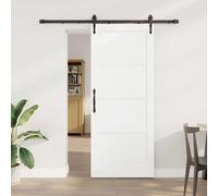 Sliding Door 83x202cm White & Black Solid Pine Wood Space-Saving Indoor Use Calm